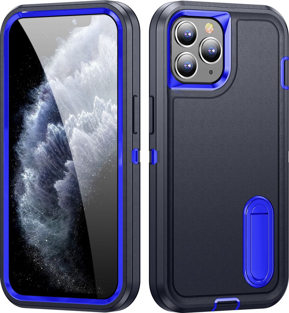 Hülle für iPhone 11 Pro Max Hybrid Dreilagige Robust Stoßfest Schwerlast Schutzhülle mit Ständer Dunkelblau