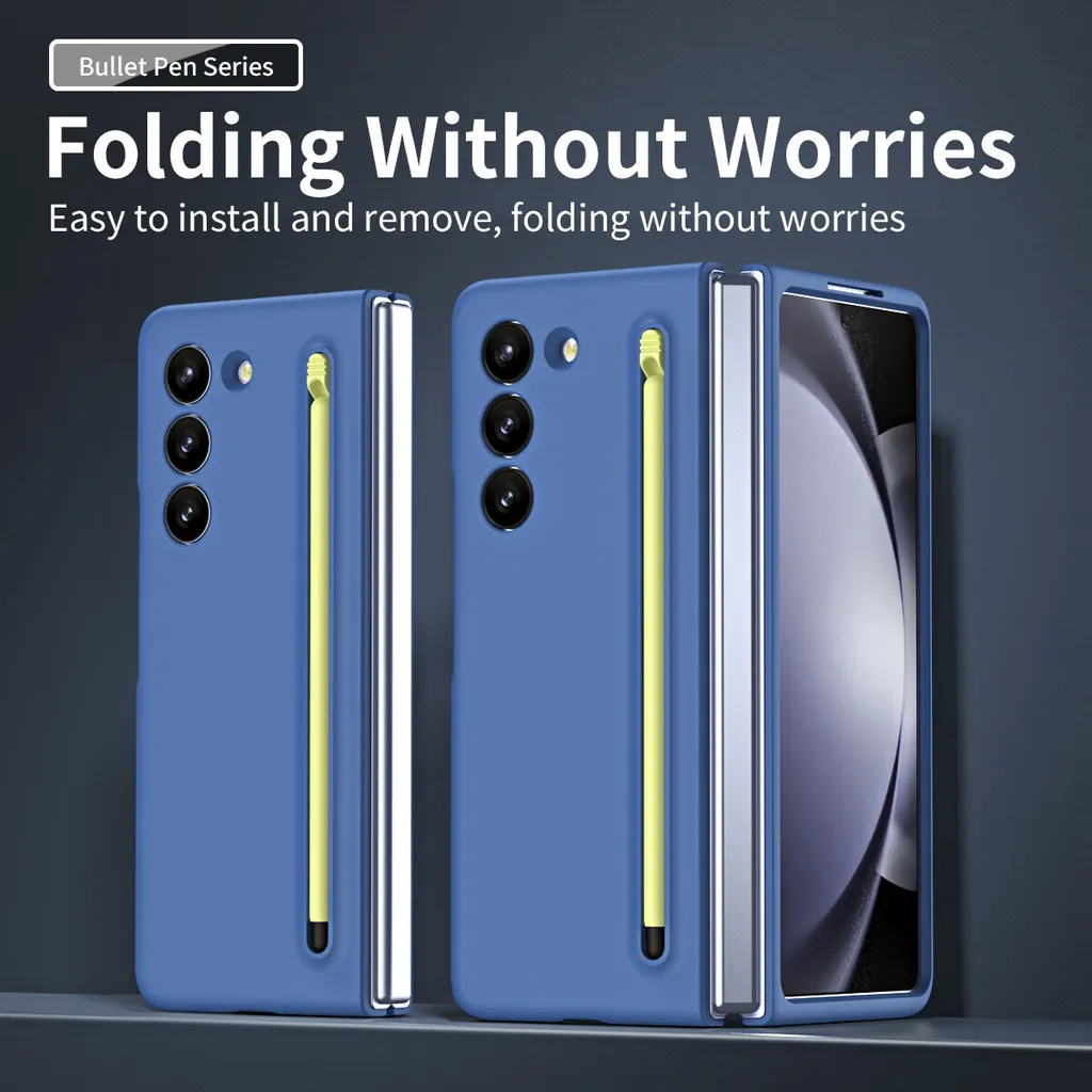 Custodia per Samsung Galaxy Z Fold 6 sottile e opaca con protezione dello schermo e penna a sfioramento blu - 7