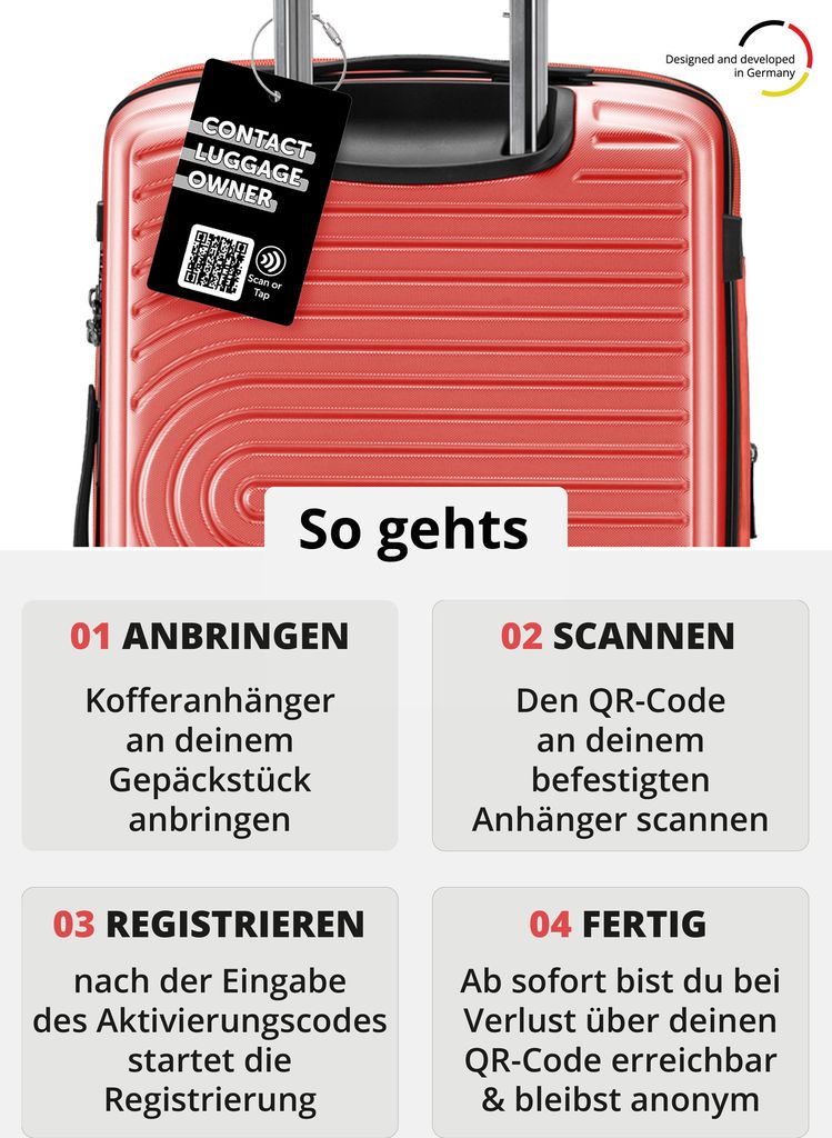 Mitte - Handgepäck-Koffer + digitaler Gepäckanhänger Kofferschild, Kabinentrolley XL-Erweiterung Bordgepäck Hardcase Handkoffer Flugzeug Carry-...