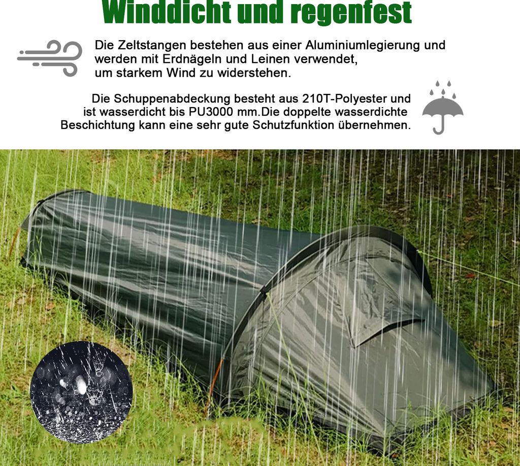 1-Person Zelt, Tragbares Persönliches Wanderzelt, Produktbild 5
