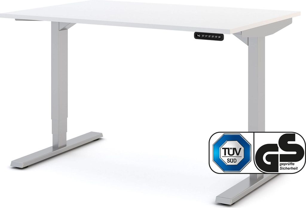 ASSMANN Elektrisch höhenverstellbarer Schreibtisch Y-Line Weißaluminium, 120x80cm, Memoryfunktion, Kollisionsschutz, 2-fach-Motorik