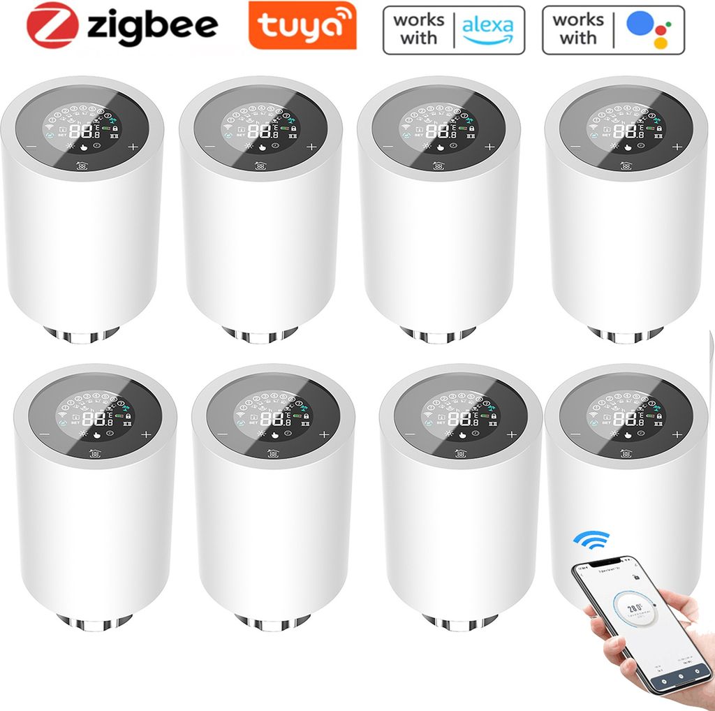 8X Smart Heizkörperthermostate Thermostatventil Heizkoerperventil APP-Steuerung Kompatibel mit Alexa Google Assistant Kindersicherung Thermostat H...