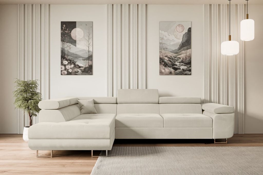 ALTDECOR Ecksofa mit Schlaffunktion und Bettkasten GUSA-L - 272x202x107 cm Beige - Corner Sofa Bett Eckcouch Couch L-Form Schlafcouch Ausziehbar Wo...