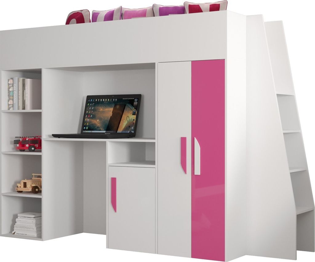 MINIO go for it, Etagenbett "PARTY 15", Griffe aus MDF, Rosa / Weiße Farbe