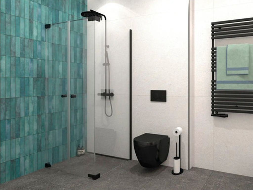 Jungborn Duschtür mit Seitenwand SETTE Pendeltür links Seitenwand rechts 75 x 75 cm Profilfarbe schwarz Klarglas mit sch