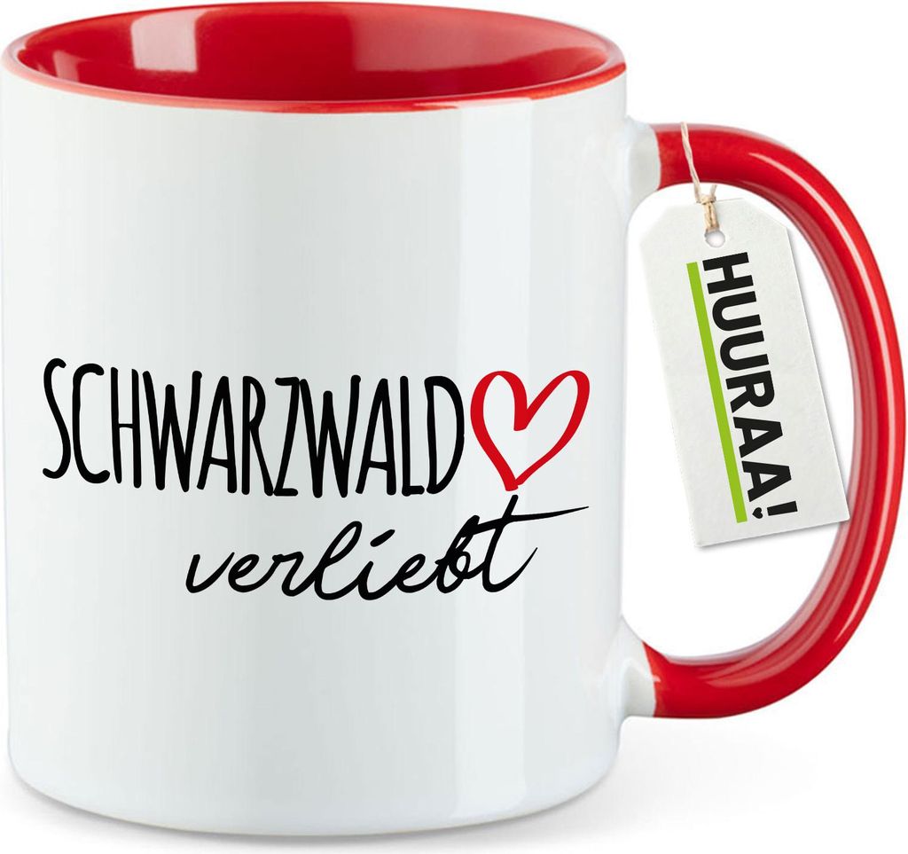 Huuraa Kaffeetasse Schwarzwald verliebt 330ml Rot Keramik Kaffeebecher Geschenkidee