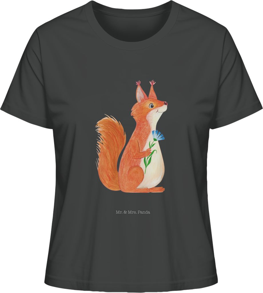 Mr. & Mrs. Panda Damen Oberteil Eichhörnchen Blume Größe L - Anthrazit - Geschenk, T-Shirt Kurzarm, Spruch Positiv, Basic Shirt, Spaß, Lustige ...