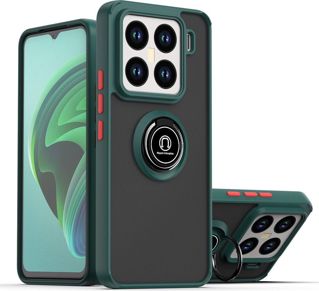 Hülle für Xiaomi 15 Pro Matte Transluzent TPU Stoßfest Schutzhülle mit Ring Halter Ständer dunkelgrün