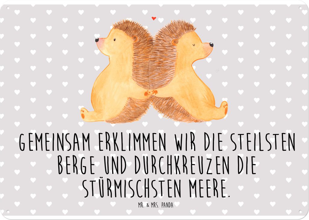 Mr. & Mrs. Panda Schild Igel händchenhaltend DIN A4 - Grau Pastell - Geschenk, Love, Magnetschild, Hand in Hand, Freundin, Wandbild, tafel, Verkna...