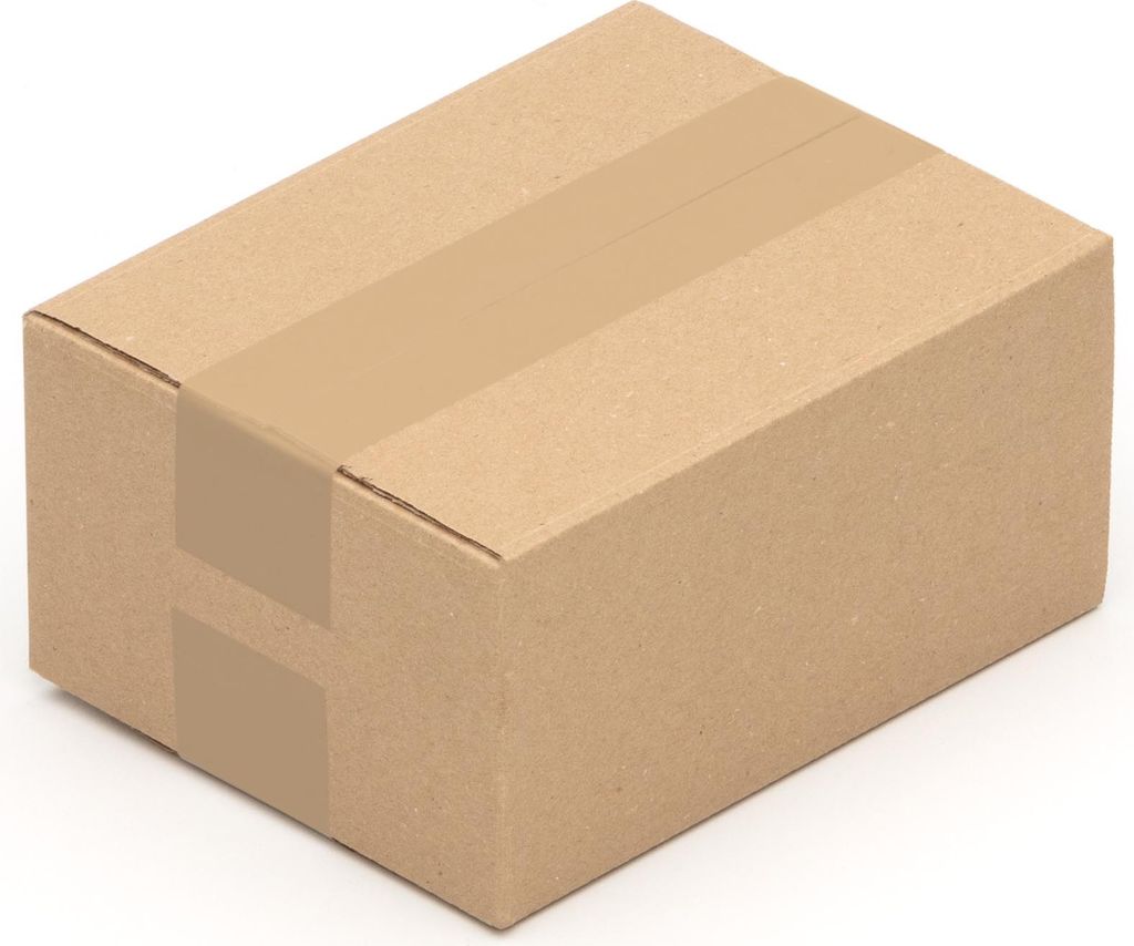 A brown cardboard shipping box with tape on a white background.