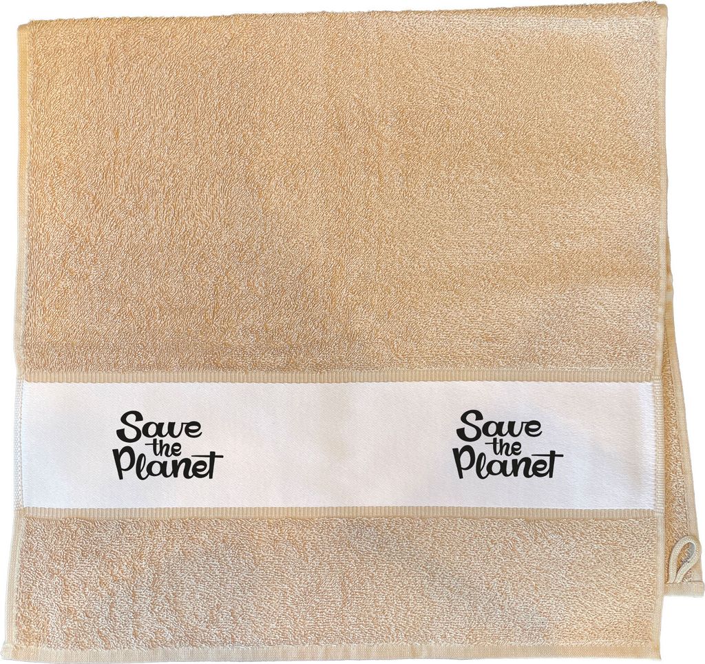 Huuraa Handtuch Save the Planet Schriftzug 50x100cm Sand Baumwolle Handtuch Geschenkidee