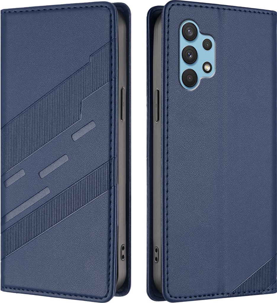 Hülle für Samsung Galaxy A32 4G, Kunstleder Brieftaschen Handyhülle mit Kartenfach und Standfunktion Blau