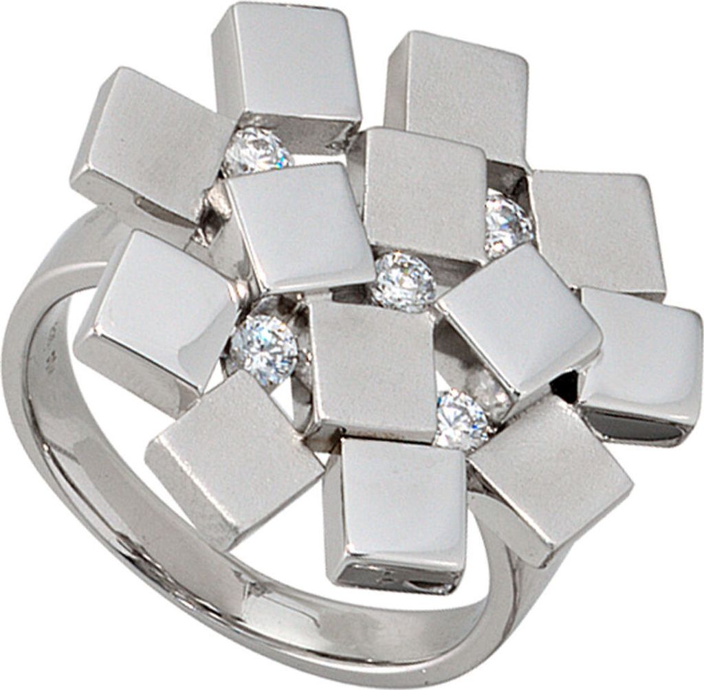 Damenring mit 5 Zirkonia 925 Echt Silber Sterlingsilber teilmattiert Innenumfang 54mm Ø17.2mm