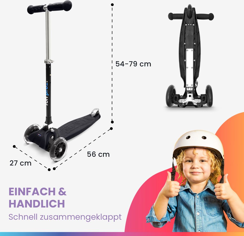 Fun Pro One Family – Trottinette Enfant 3 Roues – Guidon Réglable 69-77 Cm – Roues LED Dynamo – Pliable – 50 Kg