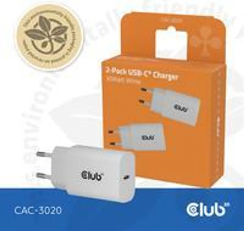 Chargeur USB C 30 Watts Club3D Blanc Lot de 2 Ultra Compact et Puissant