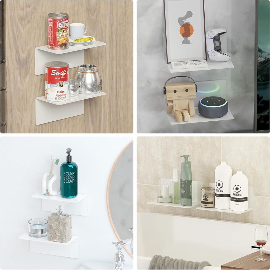 Wandregal, weiß, ohne Bohren, selbstklebende Regale, groß für Wände, 20 cm breit, Regal ohne Bohren, Set von 2, Acryl schwebendes Regal für Ba...