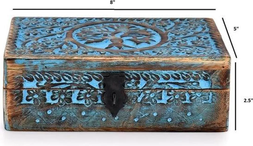 Coffret à bijoux en bois sculpté Arbre de Vie - Boîte avec verrouillage