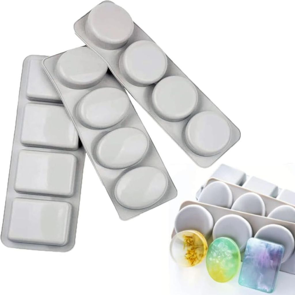 Silikon Seifenform Set - Rechteckig Oval Rund - Für Seife Schokolade - 3 Stück 4 Stück - Einfach zu Entfernen - DIY Bastelprojekte