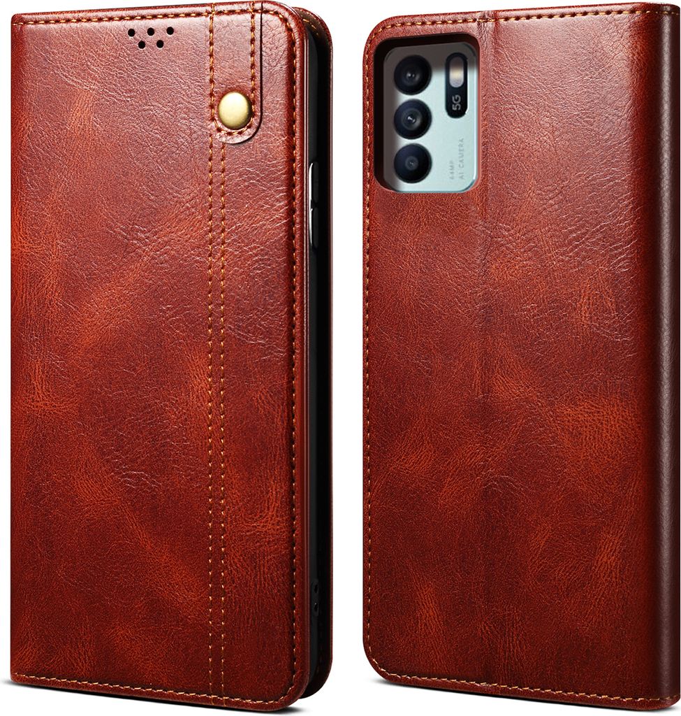 OPPO Reno6 Z Hülle, Leder Flip Brieftasche Schutzhülle für OPPO Reno6 Z Rot