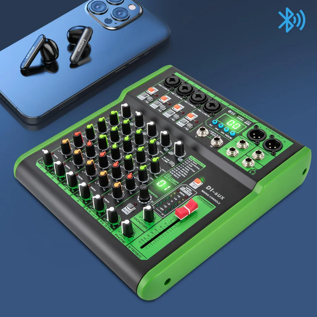 Table de mixage audio avec 99 effets DSP et interface USB MP3 - Noir - 2