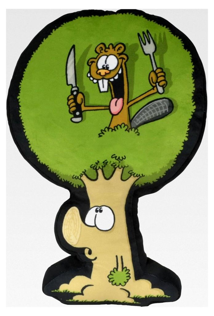 Ralph Ruthe Kissen, Kopfkissen 51x31 cm, Grün, lustiges Sofakissen mit Biber und Baum, Dekokissen für Cartoon-Fans