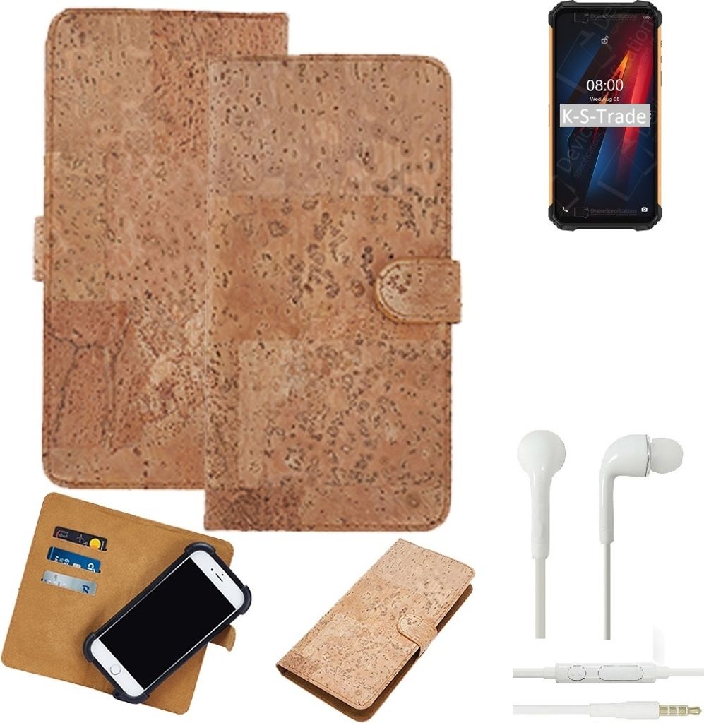 K-S-Trade Hülle kompatibel mit Ulefone Armor 8 Pro + in ear Kopfhörer Kork Handyhülle Cover Schutzhülle TPU Case Bumper in Hellbraun, (1x)