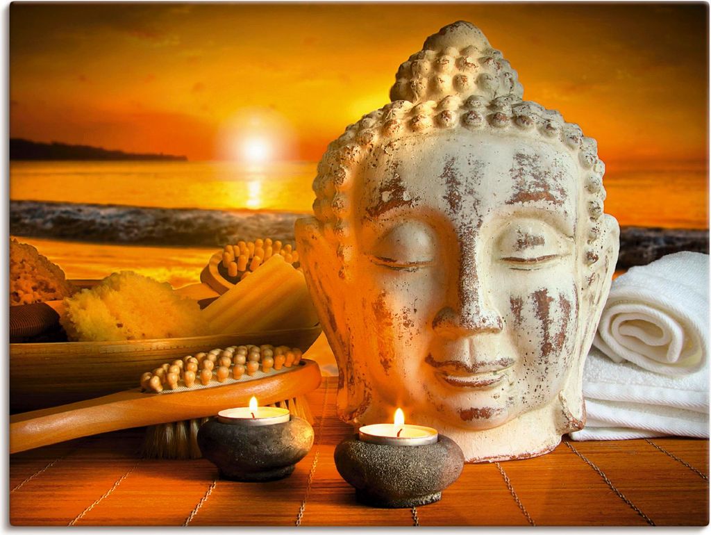 ARTland Leinwandbild Bad-Zubehör mit Buddha-Statue Größe: 60x45 cm