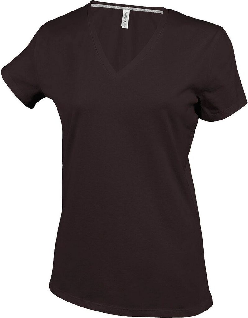 Kariban Damen T-Shirt V-Neck Kurzarm V-Ausschnitt Shirts Baumwolle Tee, Größe:L, Farbe:Chocolate
