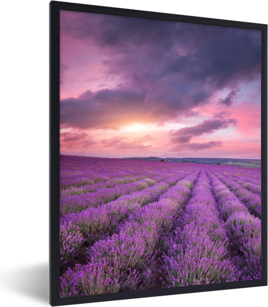 MuchoWow Gerahmtes Poster Lavendel - Lila - Wolken - Blumen 60x80 cm - Poster mit Schwarzem Bilderrahmen Wandposter Rahmen Foto Bilder - Premium ...