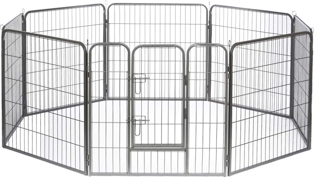 lionto Welpenfreilauf, 8-teiliges Metallgehege mit Tür, sicherer Auslauf für Hunde, Katzen & Kleintiere, innen & außen, 77x100 cm