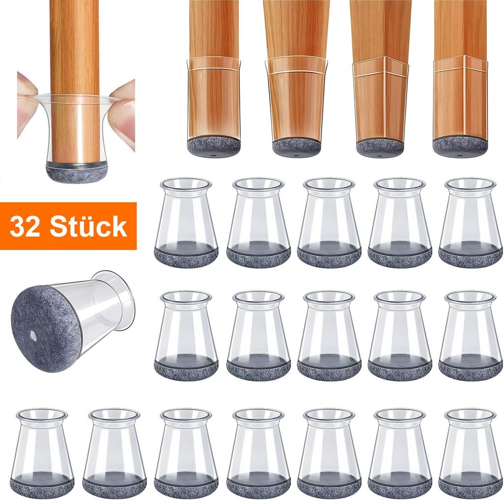Möbelgleiter 23x30 mm – 32 Stück Filz-Silikon-Pads für Produktbild 