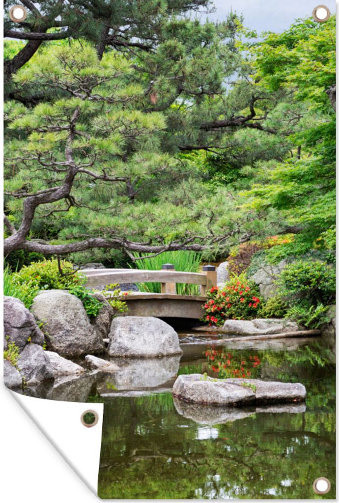 MuchoWow 40x60 cm Outdoor-Poster Gartendeko Sichtschutz Garten Poster für den Garten Japanisch - Natur - Wasser - Steine - Bäume