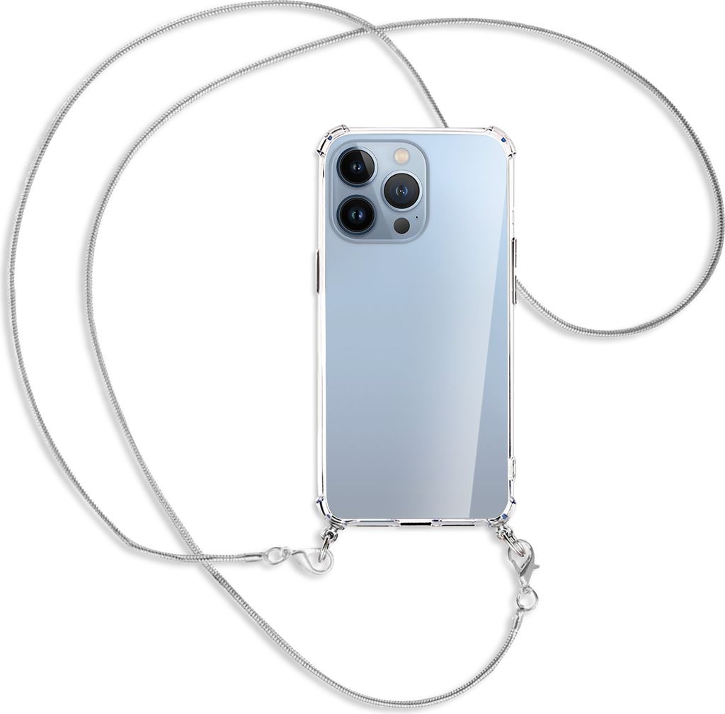 Handykette Backcover-Schutzhülle mit Band (Metall silberfarben) für Apple iPhone 13 Pro Max - silberfarbene Kette Snake
