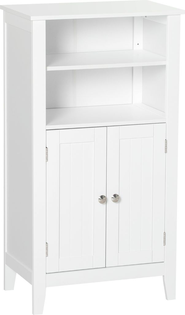 kleankin Badezimmerschrank mit verstellbaren Regalen und 2-türigem Schrank, Mehrzweck-Holzschrank, weiß, 50x30x93cm