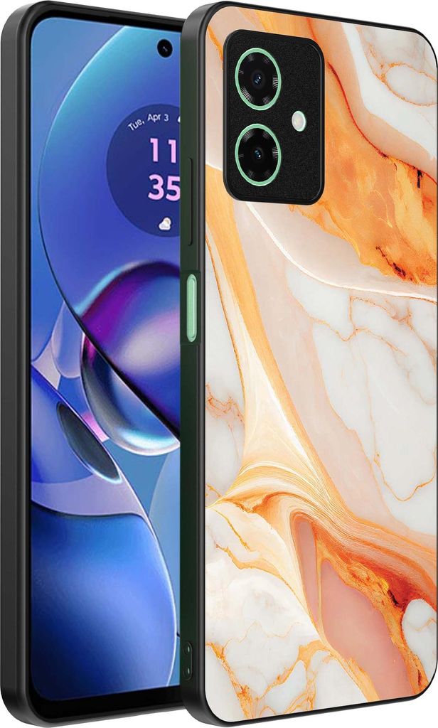 Smartphonica Handytasche geeignet für Motorola Moto G64 mit Marmordruck - TPU zurück Abdeckung Fall Marmor Design - Orange