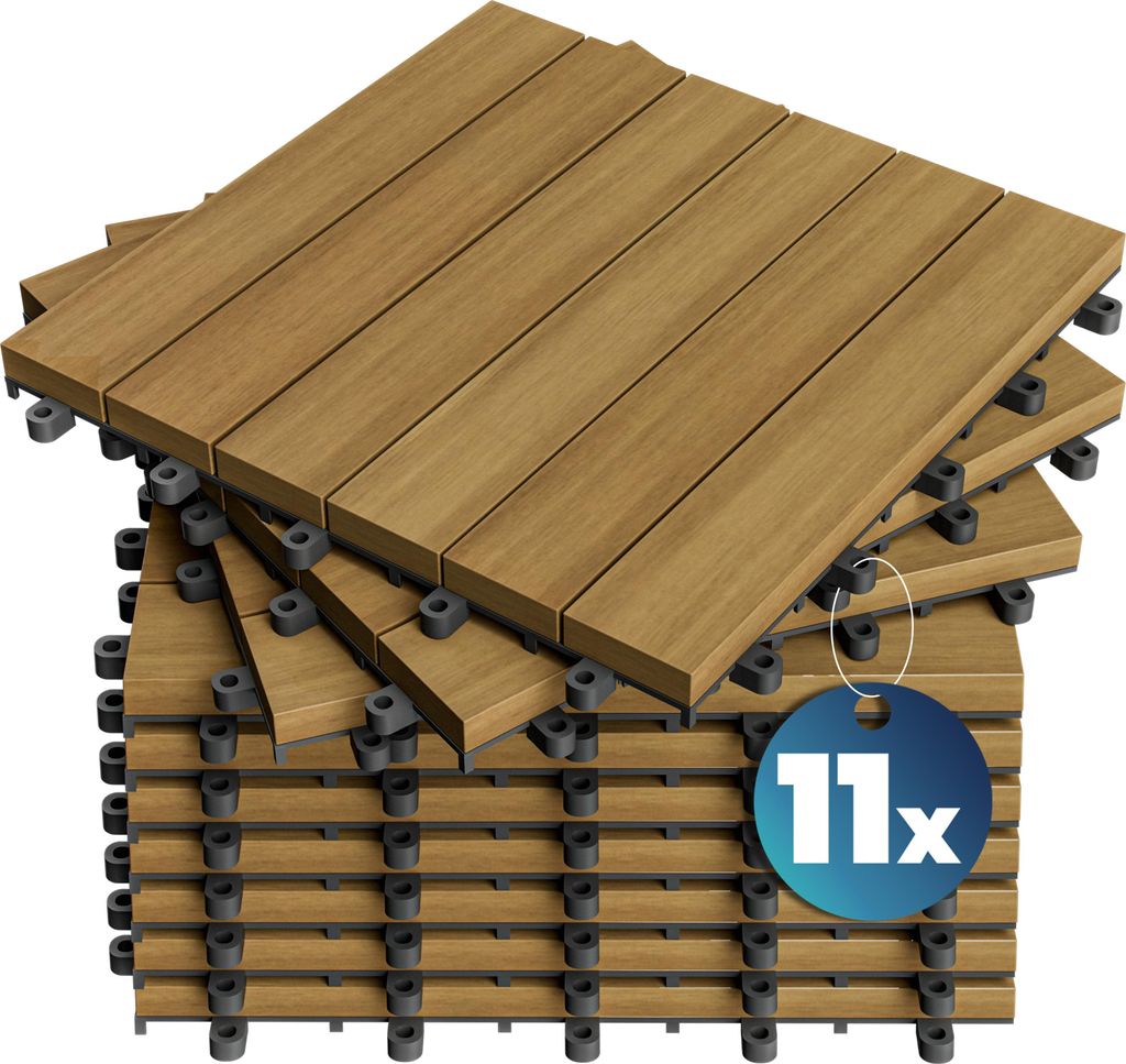 CASARIA Holzfliesen FSC -zertifiziertes Eukalyptusholz 1m² Fliese 30x30cm Klicksystem zuschneidbar Terrassenfliese Außen