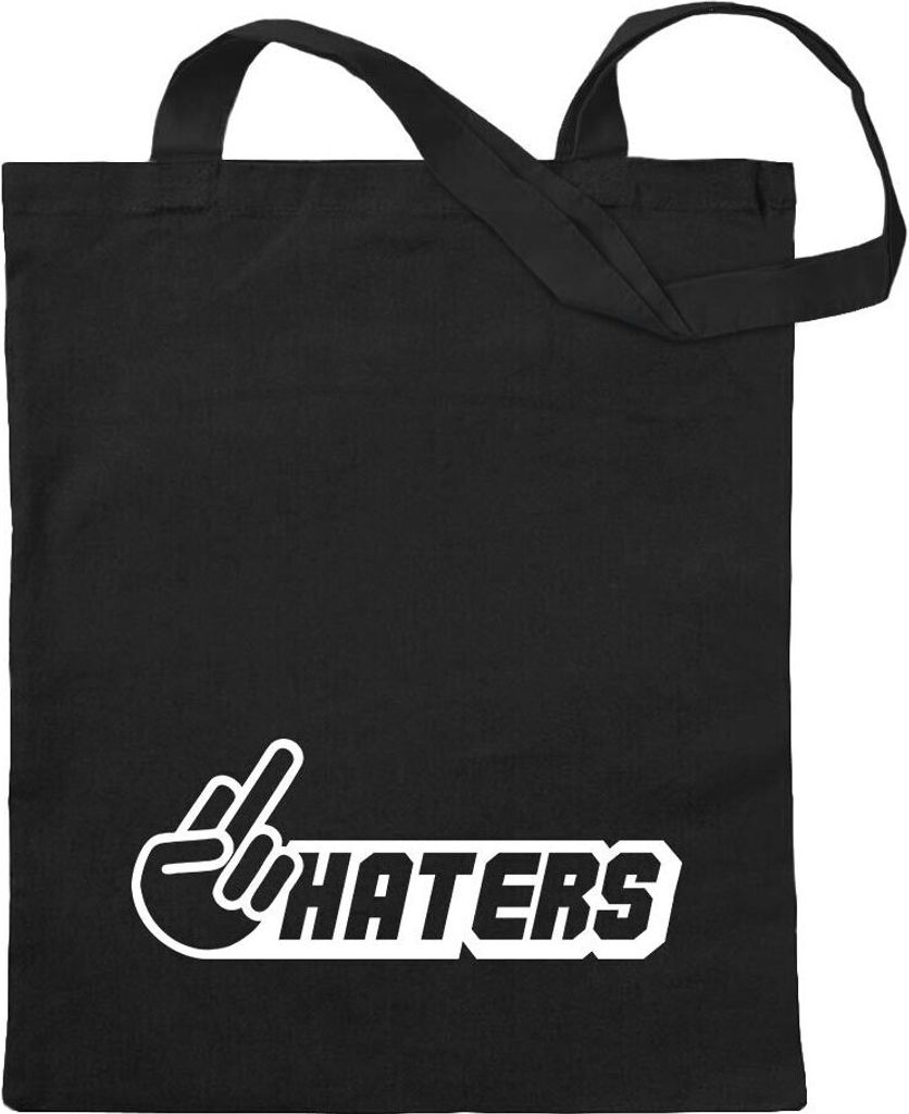 Kiwistar - Baumwolltasche - schwarz - Haters - Tragetasche Stoffbeutel Umhängetasche Langer Henkel