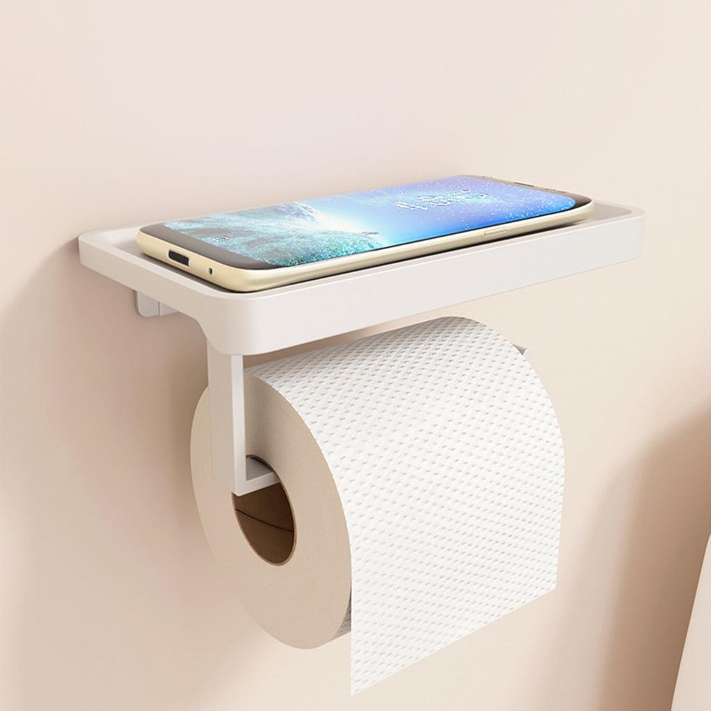 Toilettenpapierhalter mit Ablage und Handyhalterung fürs Badezimmer (19,5 x 10,5 x 8 cm). Robuster Toilettenpapierhalter zur Wandmontage, ein prak...