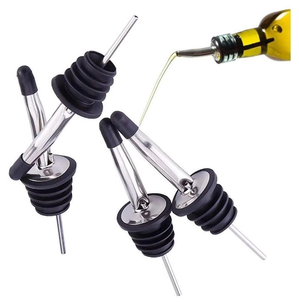 4er Set Edelstahl Flaschenausgießer Schnaps | Weinausgießer mit Stopfen | Dosierer mit Verschluss | Spirituosen Ausschenker Verschließbar | Flas...