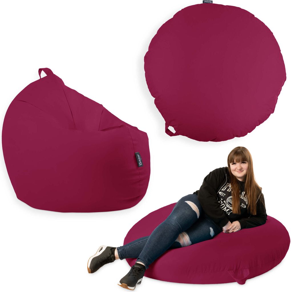 Sitzsack mit füllung 2 in 1 Sitzkissen Bean Bag Outdoor Indoor Wasserfest | Weinrot 145cm