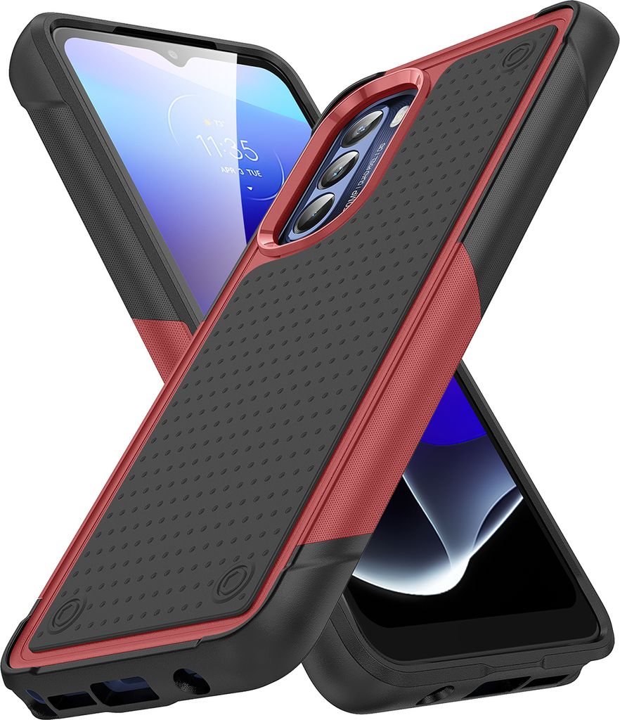 Für Motorola Moto G Stylus 4G (2022) Hülle Militärqualität Stoßfest Hybrid 2 in 1 Hart PC Weich TPU Handyhülle Rot Schwarz