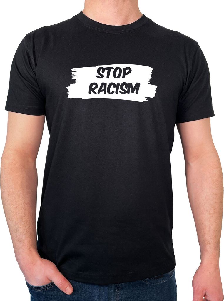 Huuraa Herren T-Shirt Stop Racism XL Black Bio Baumwolle Fairtrade Herrenshirt Geschenkidee