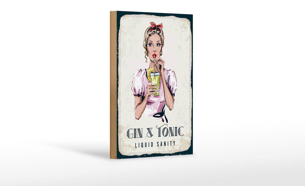 Holzschild Alkohol Gin & Tonic Liquid Sanity 12x18cm