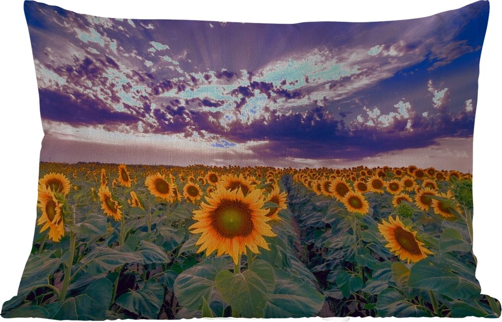 MuchoWow Outdoor Kissen - Blumen - Himmel - Lila - Sonnenuntergang - 60x40 cm - Wetterfest - Lounge Kissen - Zierkissen - Kissen für Innenräume