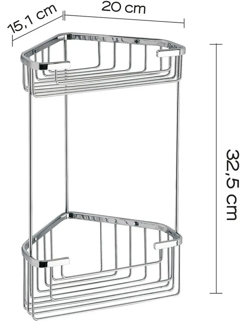 Serviteur de douche d'angle en inox à 2 tablettes, format 20x15x27 cm - 2