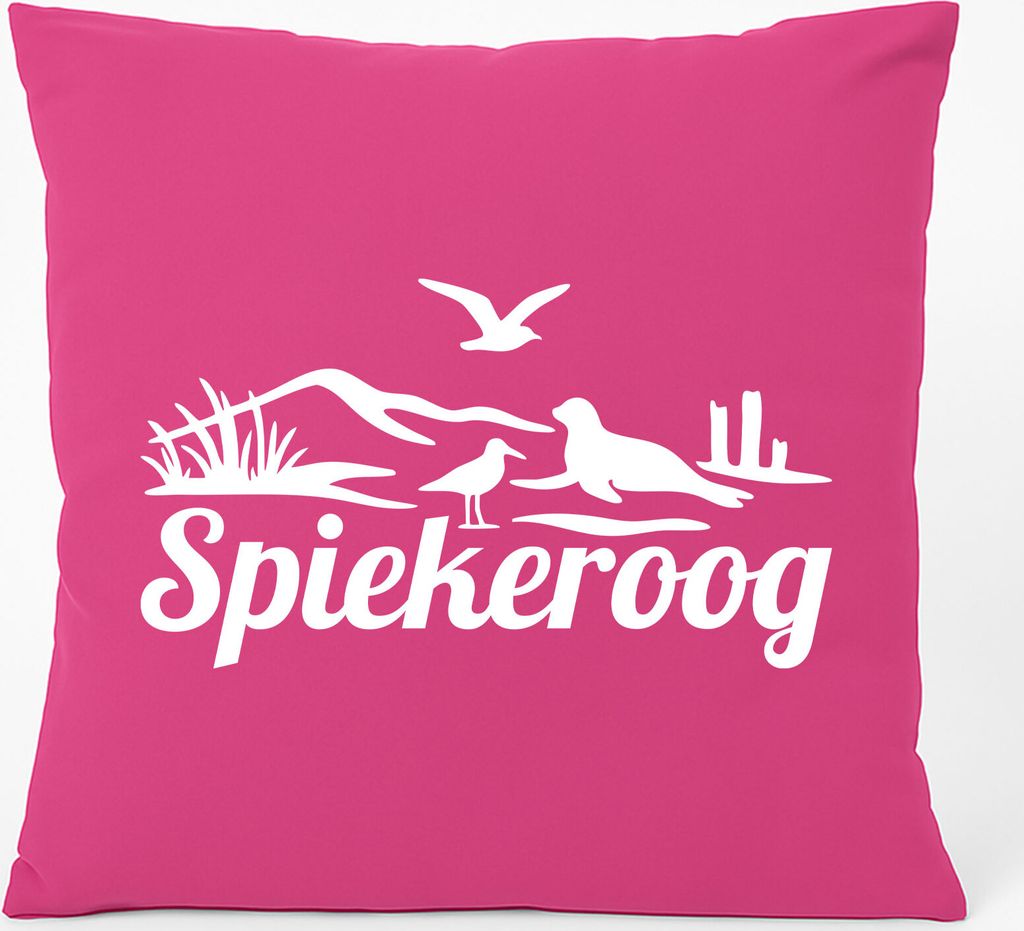 Huuraa Kissen Spiekeroog Strandmotiv 40x40cm mit Füllung Fuchsia Baumwolle Dekokissen Geschenkidee
