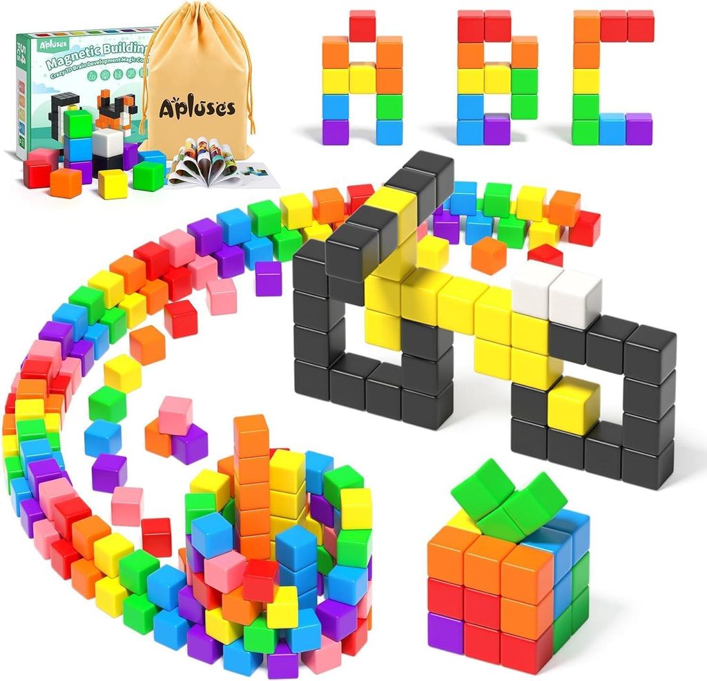 Apluses 54-Teiliges Magnetische Bausteine, Magnetische Bauklötze für Kleinkinder ab 3 Jahren, Montessori-Spielzeug, Magnetwürfel, Magneten für ...