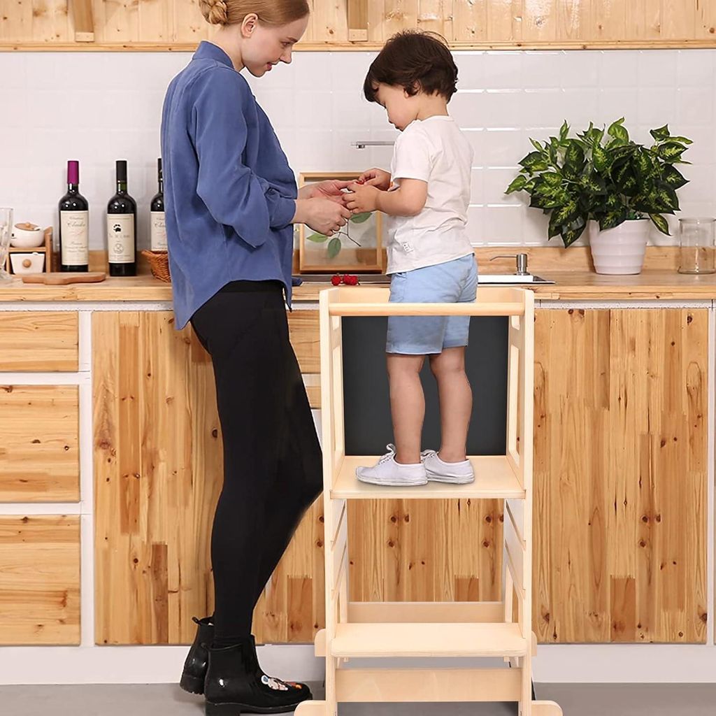 Lernturm mit abnehmbarem Kreidetafel und 3 verstellbaren Höhen - Küchenhilfe für Kinder
