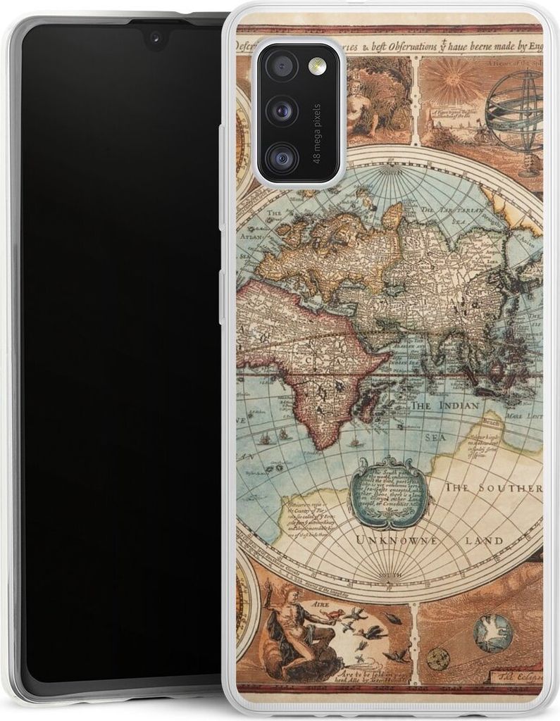 DeinDesign Slim Hülle für Samsung Galaxy A41 Silikon Case Ultra Dünn Handyhülle Landkarte Vintage Weltkarte