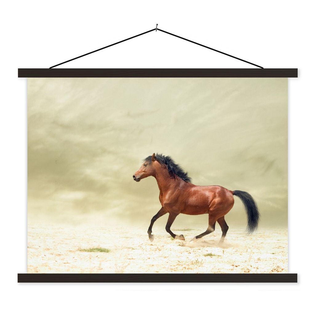 MuchoWow Textilposter Pferd - Stoff - Sand 120x90 cm mit schwarzem Rahmen - Aufhänger für Poster